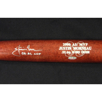 Justin Morneau Signed 2006 AL MVP Full Size Bat Steiner JSA Authenticated