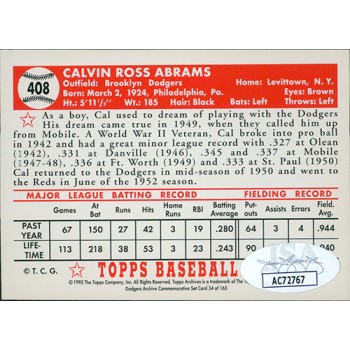 Cal Abrams Brooklyn Dodgers Signed 1995 Topps Card #408 JSA Authenticated