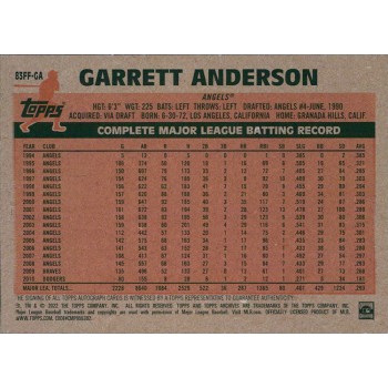 Garret Anderson Angels Signed 2022 Topps Archives Fan Favorite Card #83FF-GA