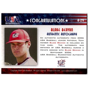 Blake Beavan Signed 2007 USA Baseball Junior Signature Black Ink /595 #A-29