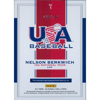 Nelson Berkwich Signed 2017 Panini USA Baseball Card #1 /199