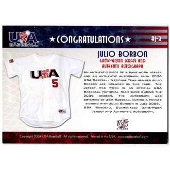 Julio Borbon Signed 2007 USA Baseball National Jersey Signature Blue /150 #AJ-3