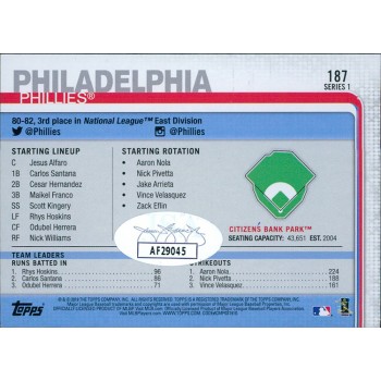 Peter Bourjos Phillies Signed 2019 Topps Series 1 Card #187 JSA Authenticated