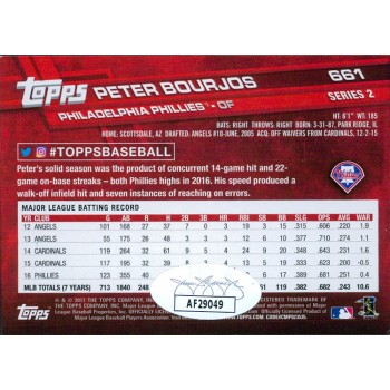 Peter Bourjos Phillies Signed 2017 Topps Series 2 Card #661 JSA Authenticated