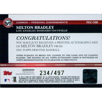 Milton Bradley Signed 2005 Topps Pristine Personal Endorsements Card #PEC-MB 497