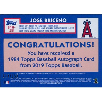 Jose Briceno Los Angeles Angels Signed 2019 Topps 1984 Card #84R-JB /150