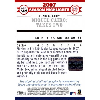 Miguel Cairo NY Yankees Signed 2007 Topps Updates Season Highlights Card #HAMC
