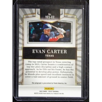 Evan Carter Texas Rangers Signed 2023 Panini Select Youth Explosion Card #YES-EC