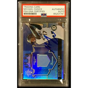 Michael Choice Signed 2012 Bowman Draft Futures Relic Card #FGR-MC PSA Authentic