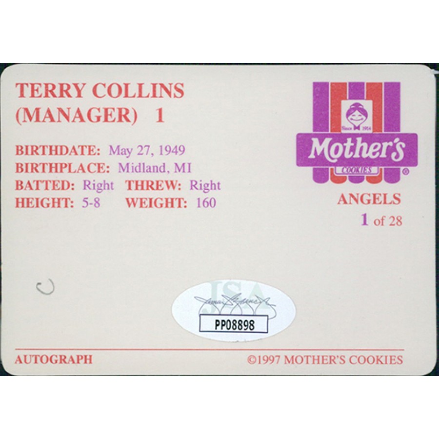 Terry Collins Anaheim Angels Signed 1997 Mother's Cookies Card JSA  Authenticated