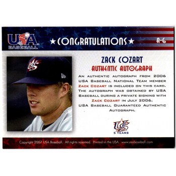 Zack Cozart Signed 2007 USA Baseball National Signature Blue Ink /275 #A-6