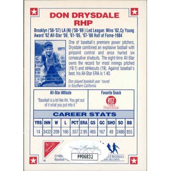 Don Drysdale Signed 1993 Nabisco All Star Autographs Card JSA Authenticated