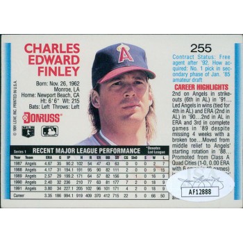 Chuck Finley Angels Signed 1991 1992 Donruss Card #225 JSA Authenticated