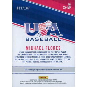 Michael Flores Signed 2018 Panini USA Stars & Stripes Baseball Card #SS-MF /187