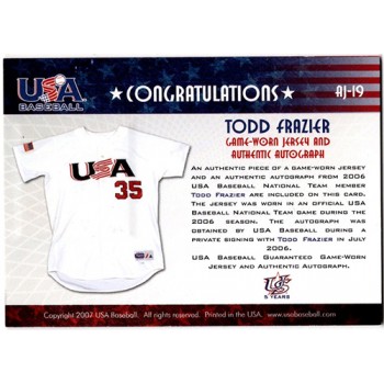 Todd Frazier Signed 2007 USA Baseball National Jersey Signature Black 295 #AJ-19