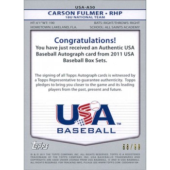 Carson Fulmer Signed 2011 Topps USA Baseball Card #A50 68/99