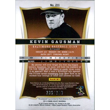 Kevin Gausman Baltimore Orioles Signed 2013 Panini Select Card #211 /750