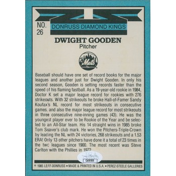 Dwight Gooden New York Mets Signed 1986 Donruss DK Jumbo Card #26 JSA Authentic
