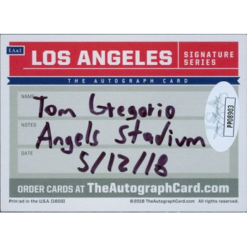 Tom Gregorio Signed Los Angeles Angels 2.5x3.5 Card JSA Authenticated