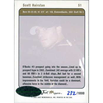 Scott Hairston Signed 2002-03 Just Minors Justifiable Card #51 /1000