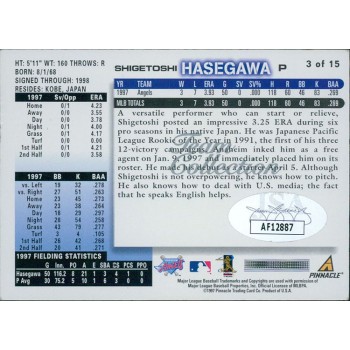 Shigetoshi Hasegawa Angels Signed 1997 Pinnacle Score Card #3 JSA Authenticated