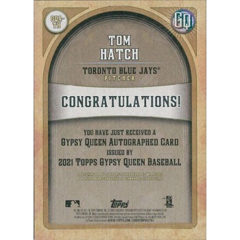 Tom Hatch Toronto Blue Jays Signed 2021 Topps Gypsy Queen Card #GQA-TH