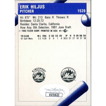 Erik Hiljus Kingsport Mets Signed 1992 Fleer Pro Cards #1562 JSA Authenticated