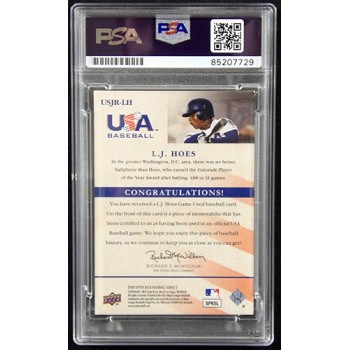 L.J. Hoes Signed 2008 Upper Deck USA Baseball Relic Card #USJR-LH PSA Authentic