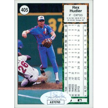 Rex Hudler Montreal Expos Signed 1989 Upper Deck Card #405 JSA Authenticated