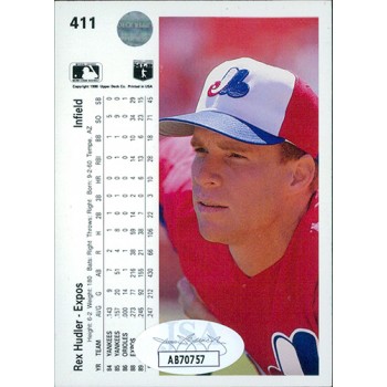 Rex Hudler Montreal Expos Signed 1990 Upper Deck Card #411 JSA Authenticated