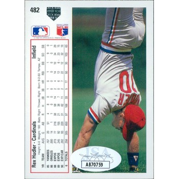 Rex Hudler SL Cardinals Signed 1991 Upper Deck Card #482 JSA Authenticated