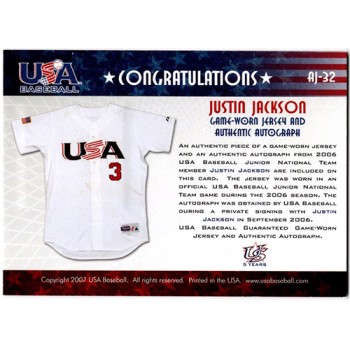 Justin Jackson Signed 2007 USA Baseball Junior Jersey Signature Red /50 #AJ-32