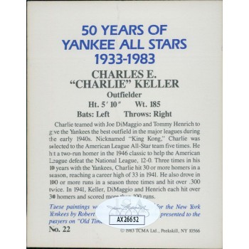 Charlie Keller Signed 1983 TCMA 50 Years of Yankee All Stars Card #22 JSA Authen