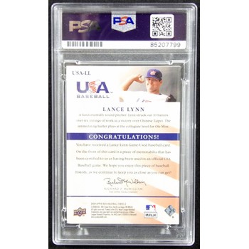 Lance Lynn Signed 2008 Upper Deck USA Baseball Relic Card #USA-LL PSA Authentic