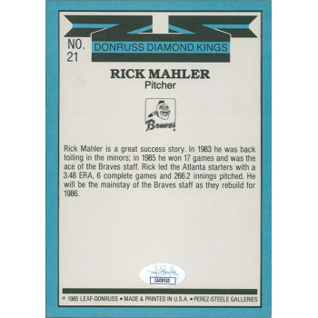 Rick Mahler Atlanta Braves Signed 1985 Donruss DK Jumbo Card #21 JSA Authentic Rick Mahler Atlanta Braves Signed 1985 Donruss DK Jumbo Card #21 JSA Authentic