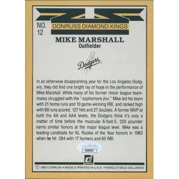 Mike Marshall LA Dodgers Signed 1986 Donruss DK Jumbo Card #12 JSA Authentic