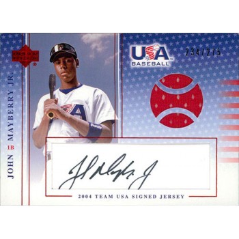 John Mayberry Jr Signed UD 2004 USA Baseball Team Jerseys Card #J-32 /275