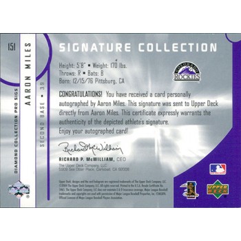 Aaron Miles Colorado Rockies Signed 2004 Upper Deck Diamond Pro Sigs Card #151