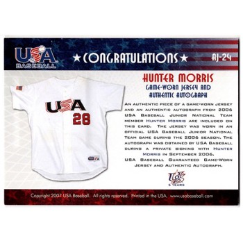 Hunter Morris Signed 2007 USA Baseball Junior Jersey Signature Black /295 #AJ-24