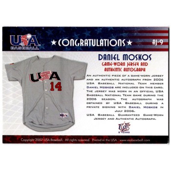 Daniel Moskos Signed 2007 USA Baseball National Jersey Signature Red /50 #AJ-9