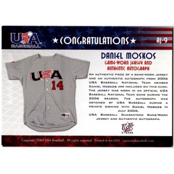 Daniel Moskos Signed 2007 USA Baseball National Jersey Signature Black 295 #AJ-9