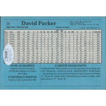 Dave Parker Reds Signed 1985 Donruss 3.5x5 Oversize Card #35 JSA Authenticated