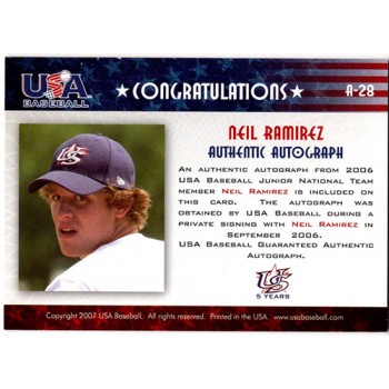 Neil Ramirez Signed 2007 USA Baseball Junior Signature Black Ink /595 #A-28