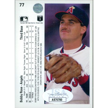 Bobby Rose California Angels Signed 1990 Upper Deck Card #77 JSA Authenticated