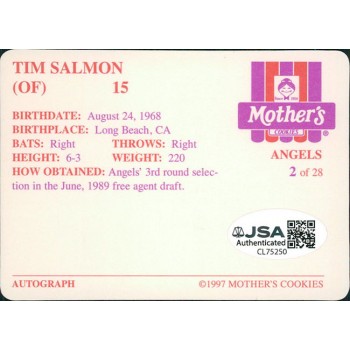 Tim Salmon Anaheim Angels Signed 1997 Mothers Cookies Card #2 JSA Authenticated