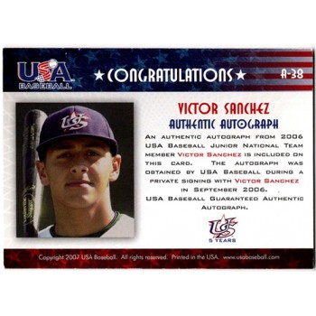 Victor Sanchez Signed 2007 USA Baseball Junior Signature Black Ink /595 #A-38