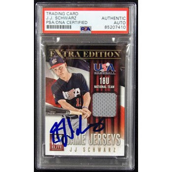 J.J. Schwarz Signed 2013 Panini Elite USA Baseball Extra Ed Relic Card #17 PSA