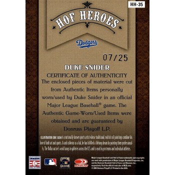 Duke Snider Signed 2005 Donruss Diamond Kings HOF Heroes Patch Card 7/25 #HH-35