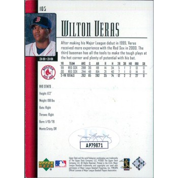 Wilton Veras Boston Red Sox Signed 2000 Upper Deck Card #105 JSA Authenticated