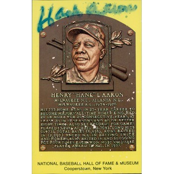 Hank Aaron Signed Hall of Fame Cooperstown Plaque Postcard JSA Authenticated